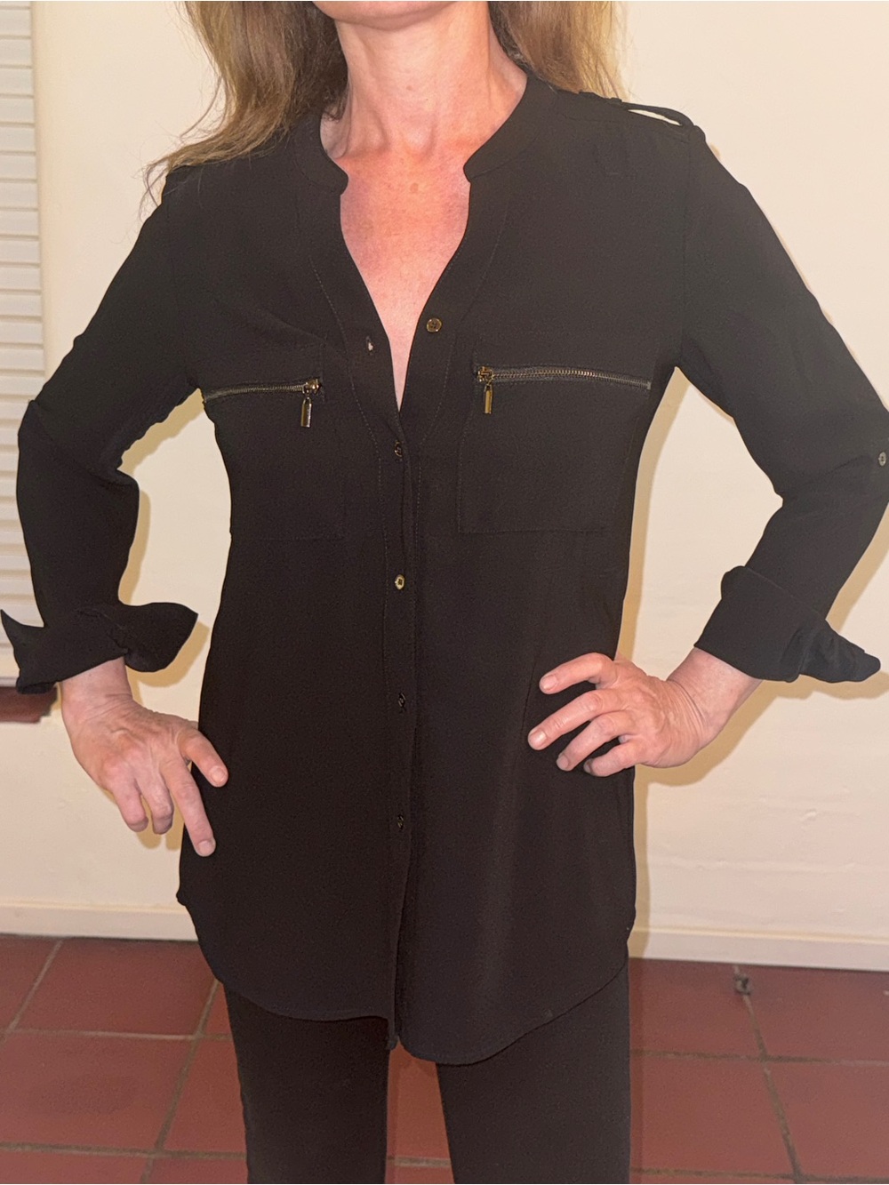 Black Button Up Top - Classic Black - Pure Navy Brand